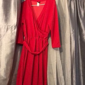 RED CREPE ELBOW SLV MAXI WRAP DRESS